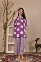 Women’s Geometric Printed Co-ord Set with Neckline Handwork