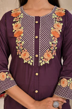 Women’s Embroidered Kurta Set with Floral Yoke & Button Detailing