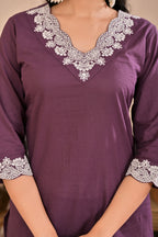 Women’s Straight Embroidered Kurta Pant Dupatta Set