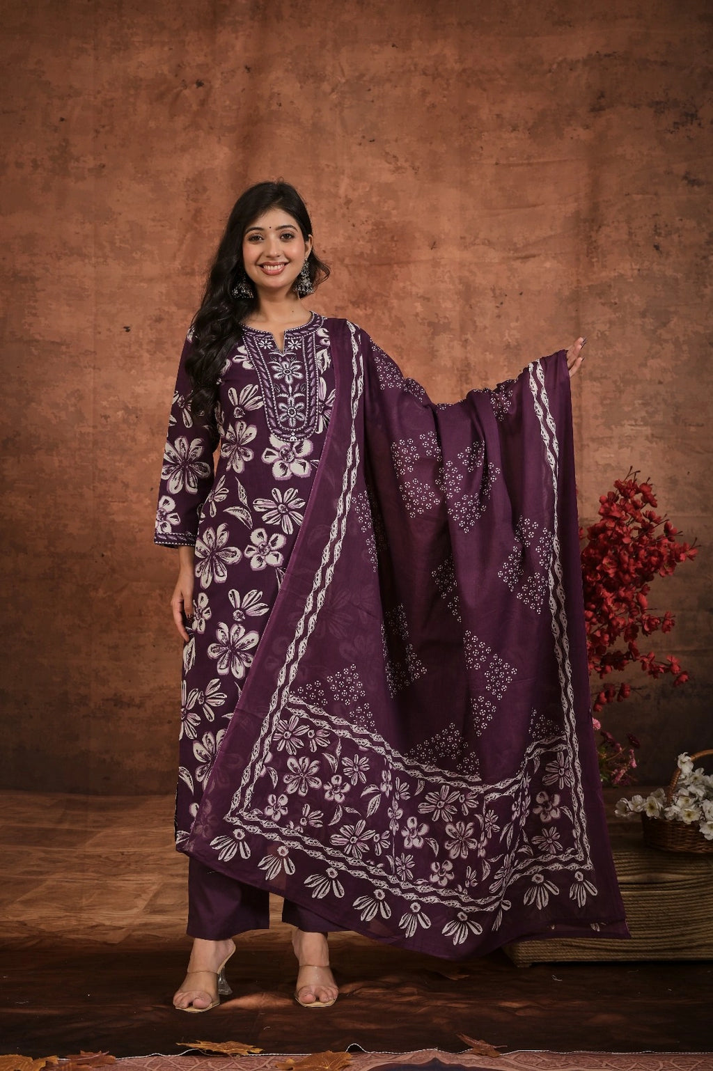 Women’s Printed Straight Kurta Set with Embroidered Yoke