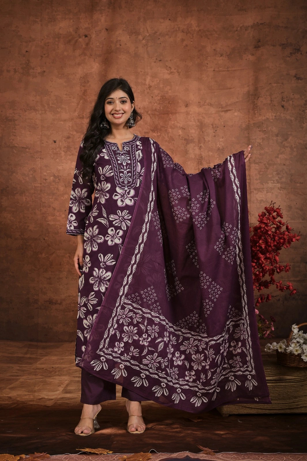 Women’s Printed Straight Kurta Set with Embroidered Yoke