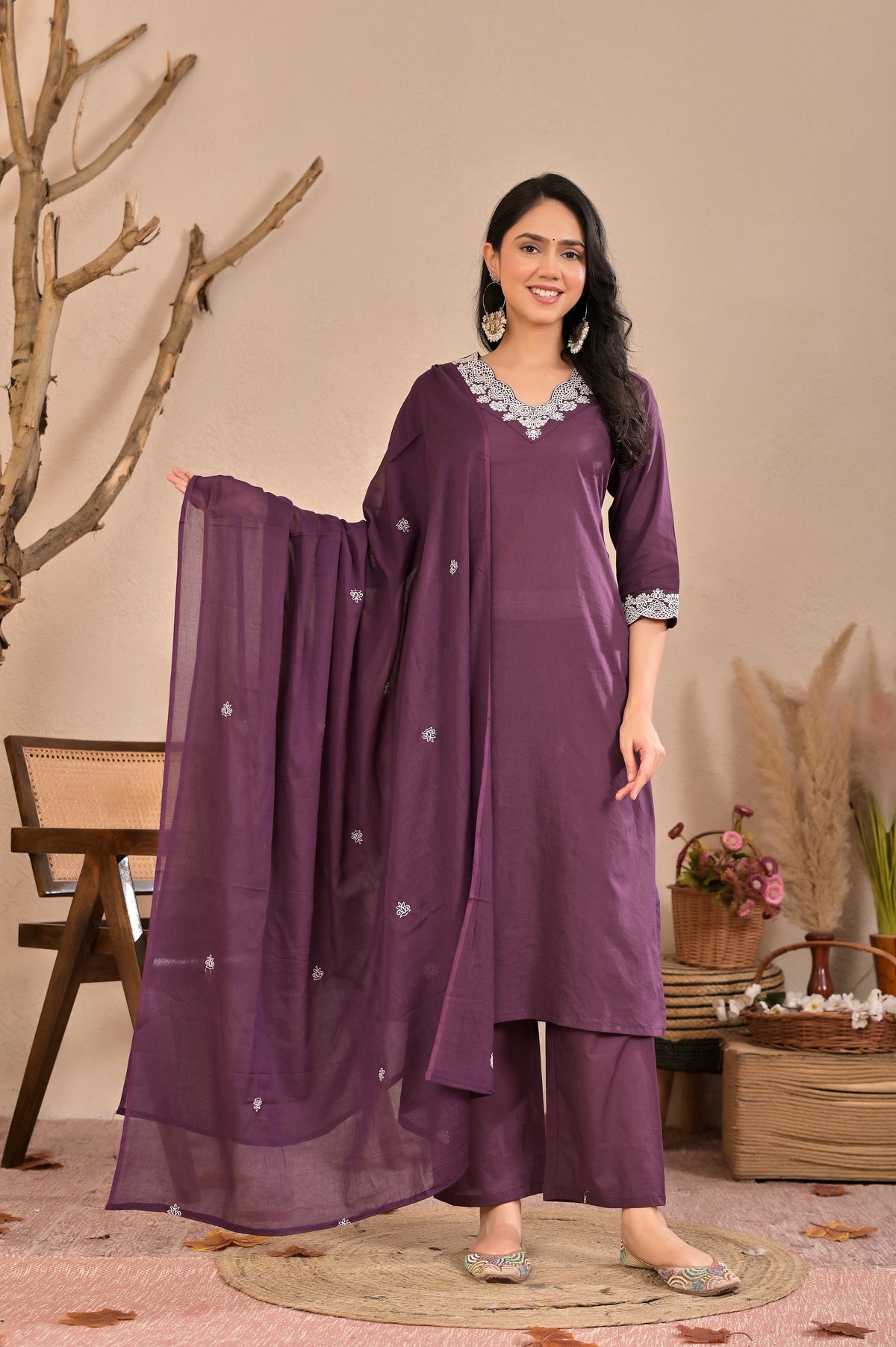 Women’s Straight Embroidered Kurta Pant Dupatta Set