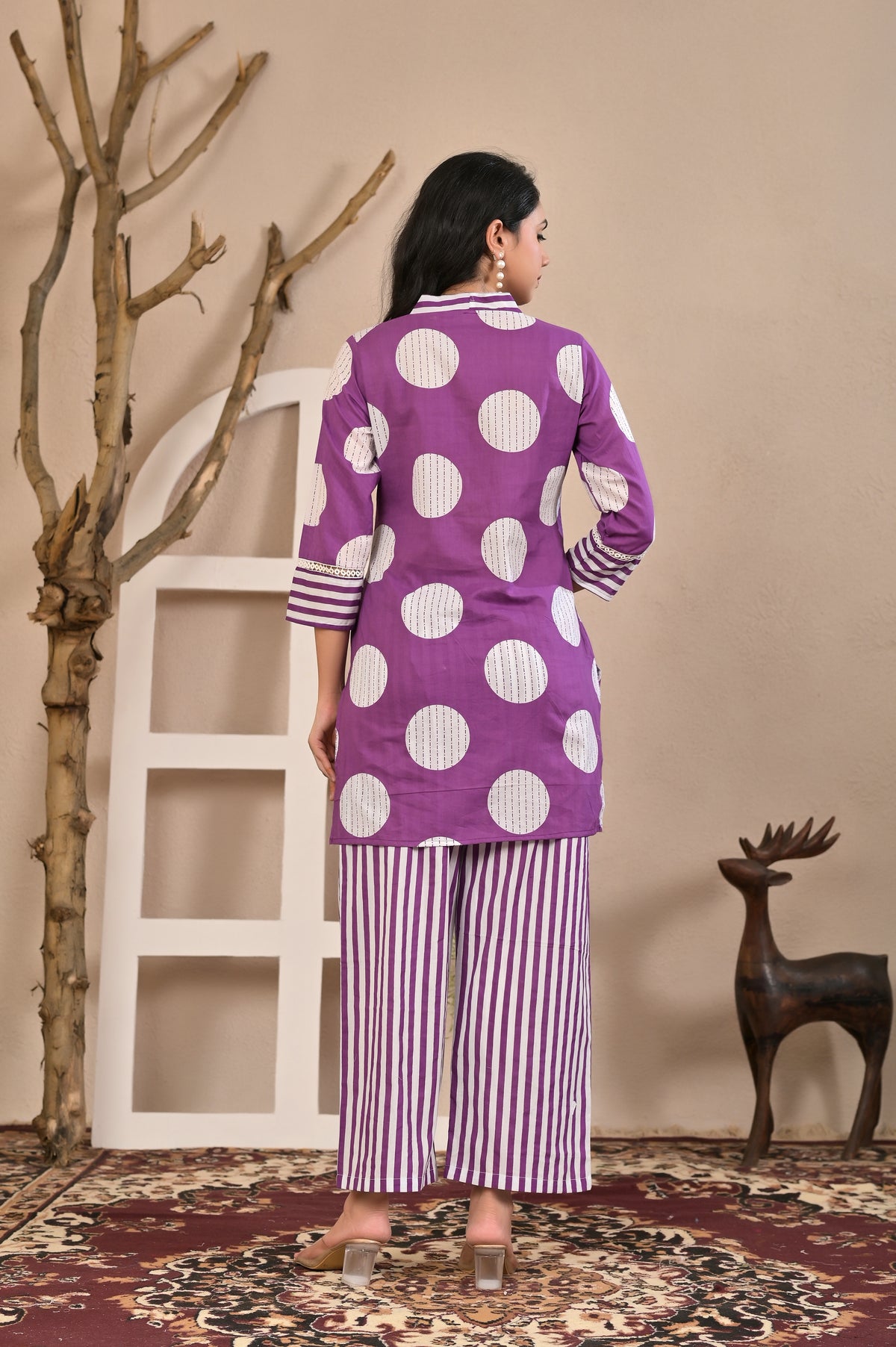 Women’s Geometric Printed Co-ord Set with Neckline Handwork
