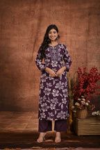 Women’s Printed Straight Kurta Set with Embroidered Yoke