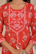 Women’s Straight Printed Kurta Set with Embroidered Yoke & Tassels