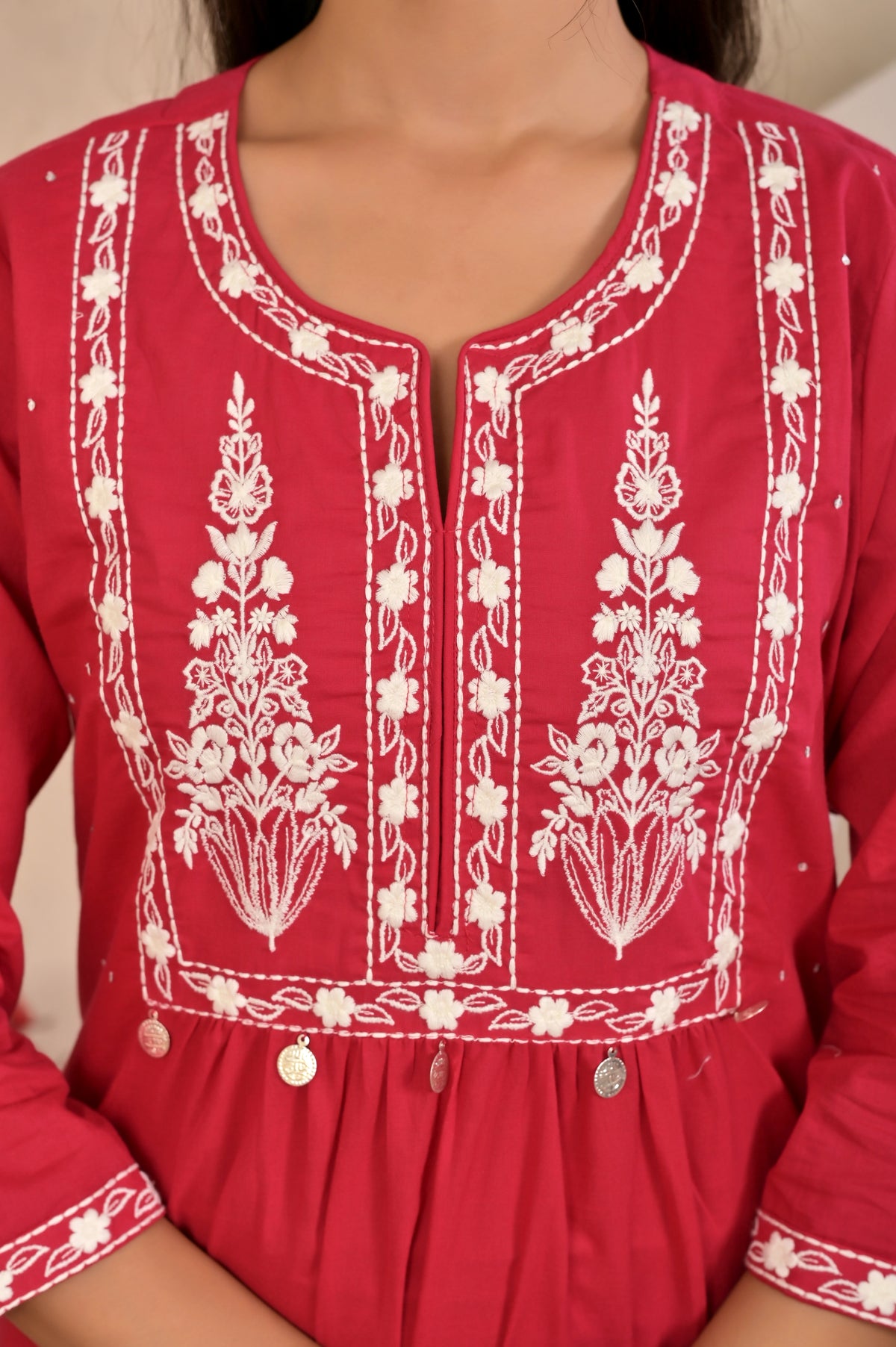Women’s Embroidered Kurta Pant Dupatta Set with Tassels