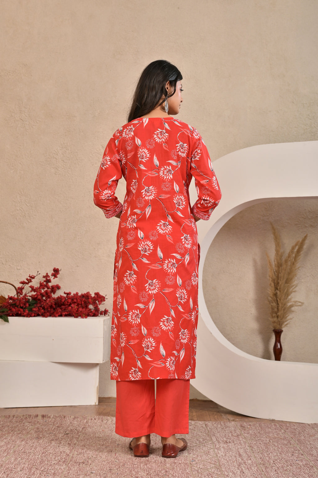 Women’s Straight Printed Kurta Set with Embroidered Yoke & Tassels