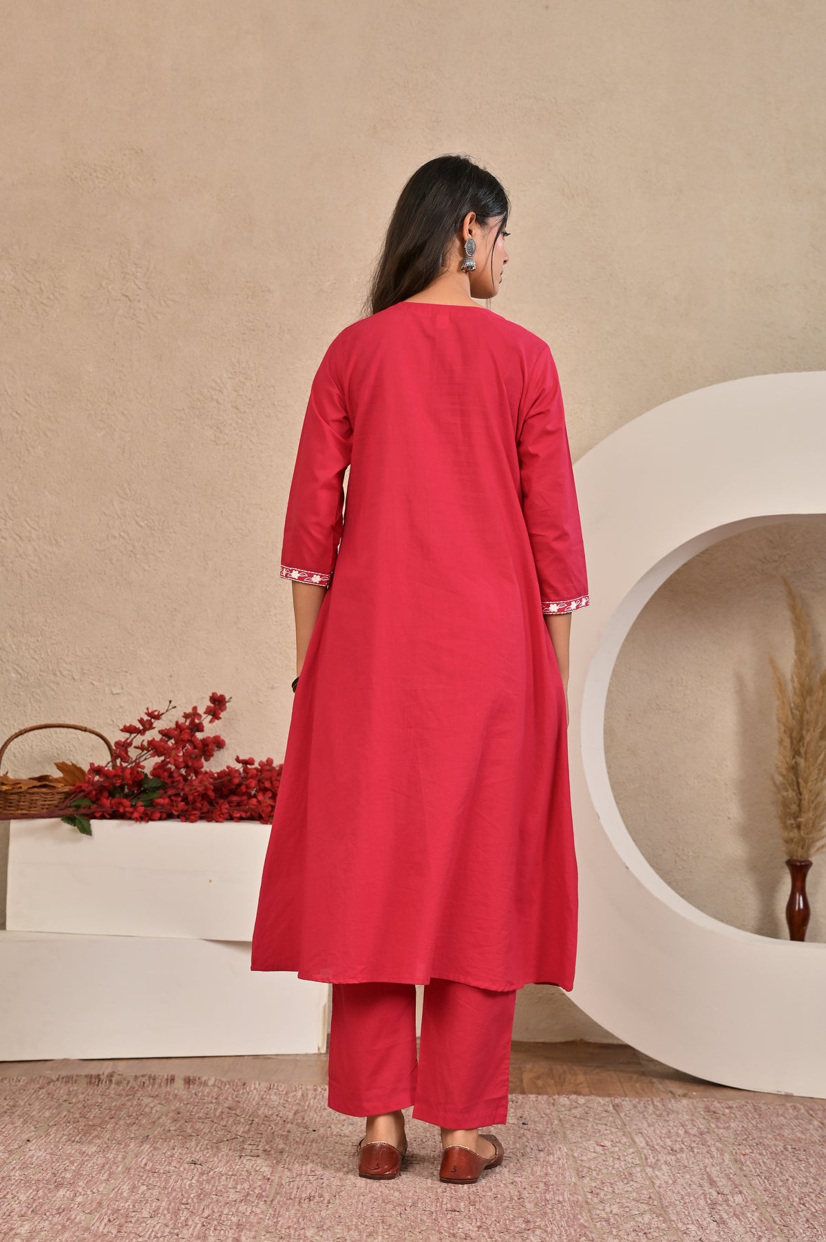 Women’s Embroidered Kurta Pant Dupatta Set with Tassels