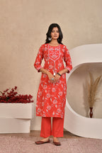 Women’s Straight Printed Kurta Set with Embroidered Yoke & Tassels