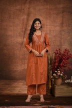 Women’s Embroidered Kurta Set with Detailed Neckline