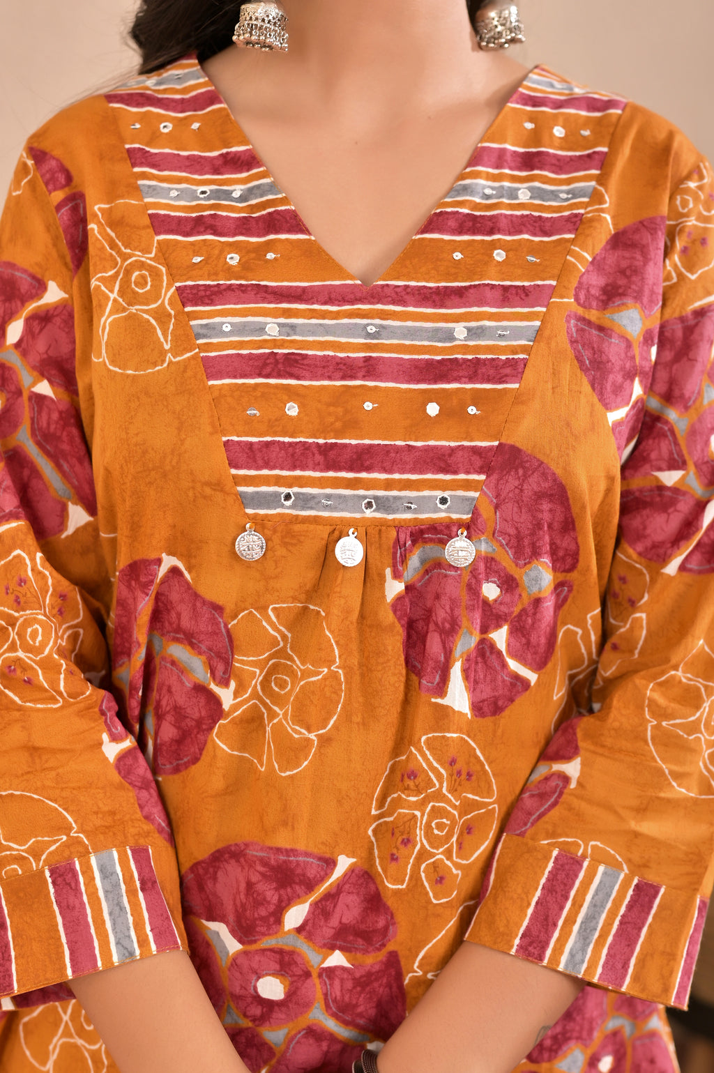 Women’s Printed Straight Kurta Pant Dupatta Set with Embroidered Yoke & Tassels
