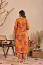 Women’s Printed Straight Kurta Pant Dupatta Set with Embroidered Yoke & Tassels