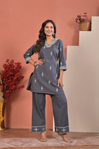 Women’s Cotton Flex Embroidered Kurta Pant Co-ord Set