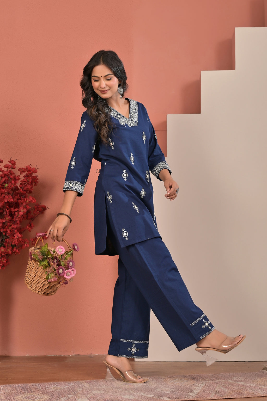 Women’s Cotton Flex Embroidered Kurta Pant Co-ord Set