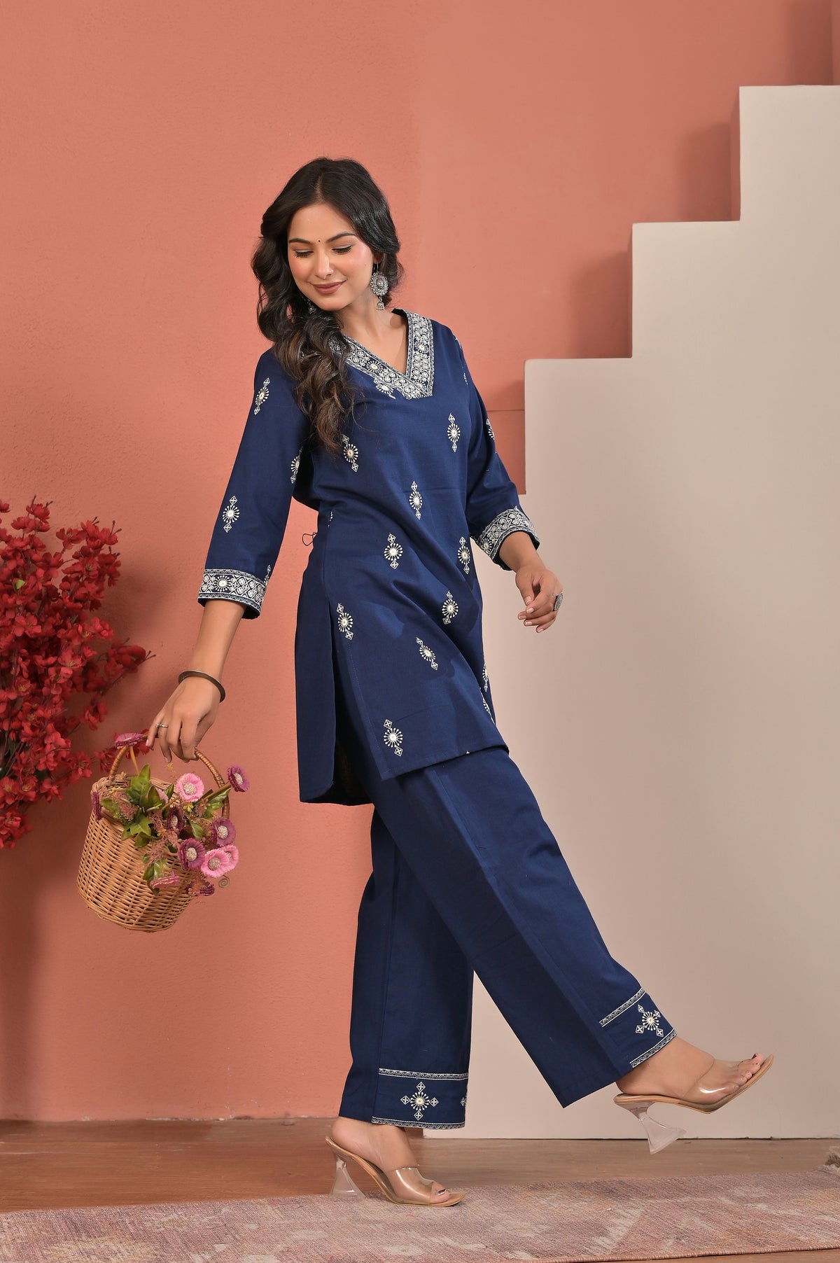Women’s Cotton Flex Embroidered Kurta Pant Co-ord Set