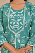 Women’s Straight Printed Kurta Set with Embroidered Yoke & Tassels