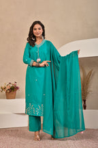 Women’s Lace Detailed Embroidered Kurta Pant Dupatta Set with Tassels