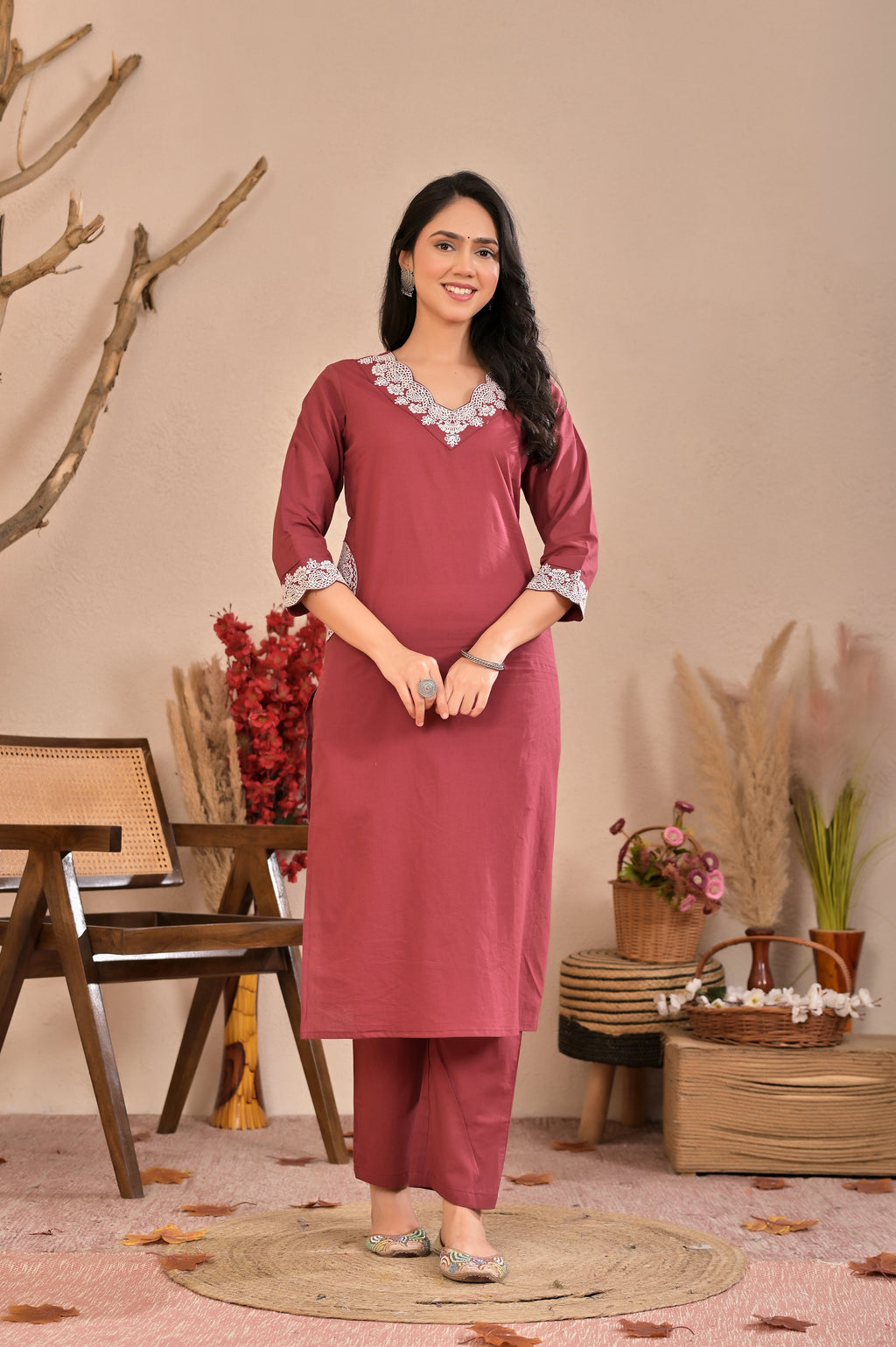 Women’s Straight Embroidered Kurta Pant Dupatta Set