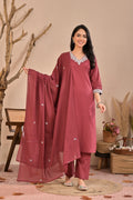 Women’s Straight Embroidered Kurta Pant Dupatta Set