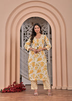 Women’s Straight Printed Kurta Pant Dupatta Set with Handwork & Tassels
